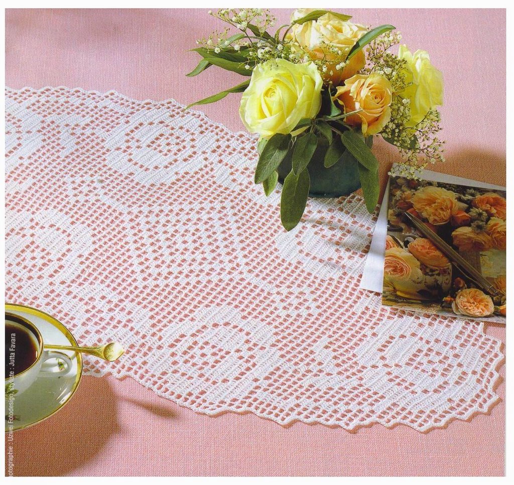 Free crochet filet pattern oval doily with roses (1)