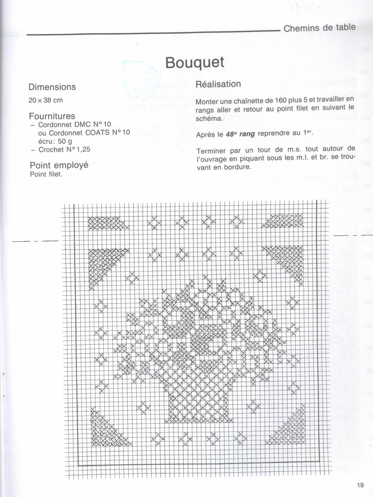 Free filet pattern square doily with pot of flowers