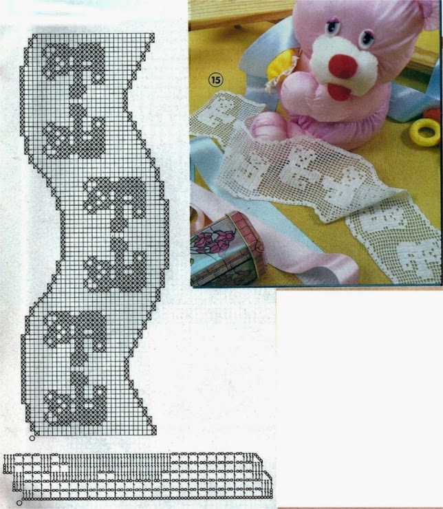 Free wavy crochet filet pattern border with teddy bears