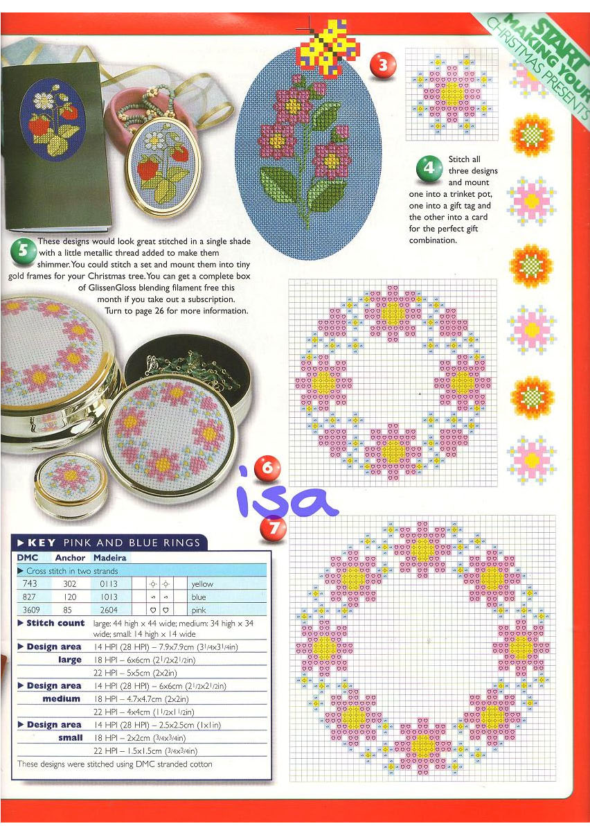 Garland of pink flower cross stitch pattern