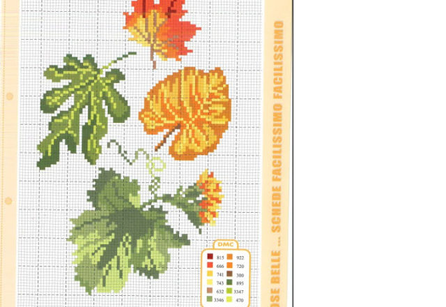 Green and yellow leaves cross stitch pattern