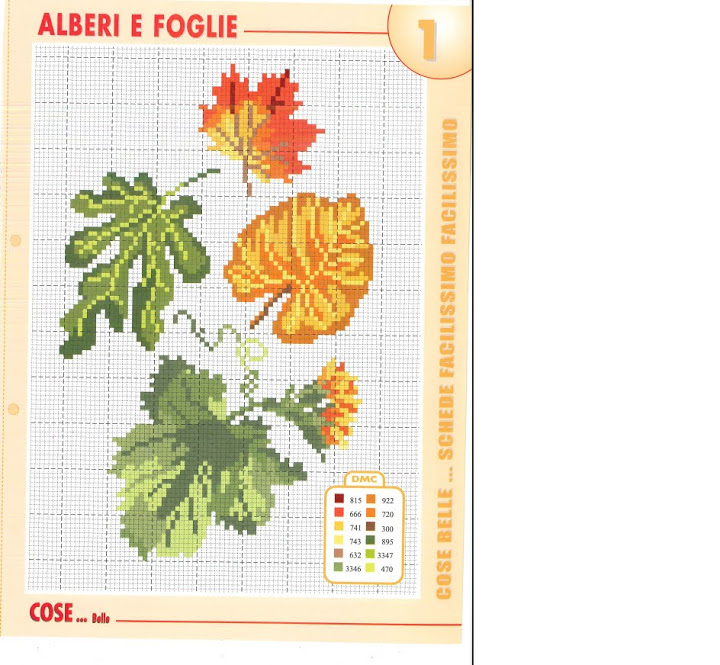 Green and yellow leaves cross stitch pattern
