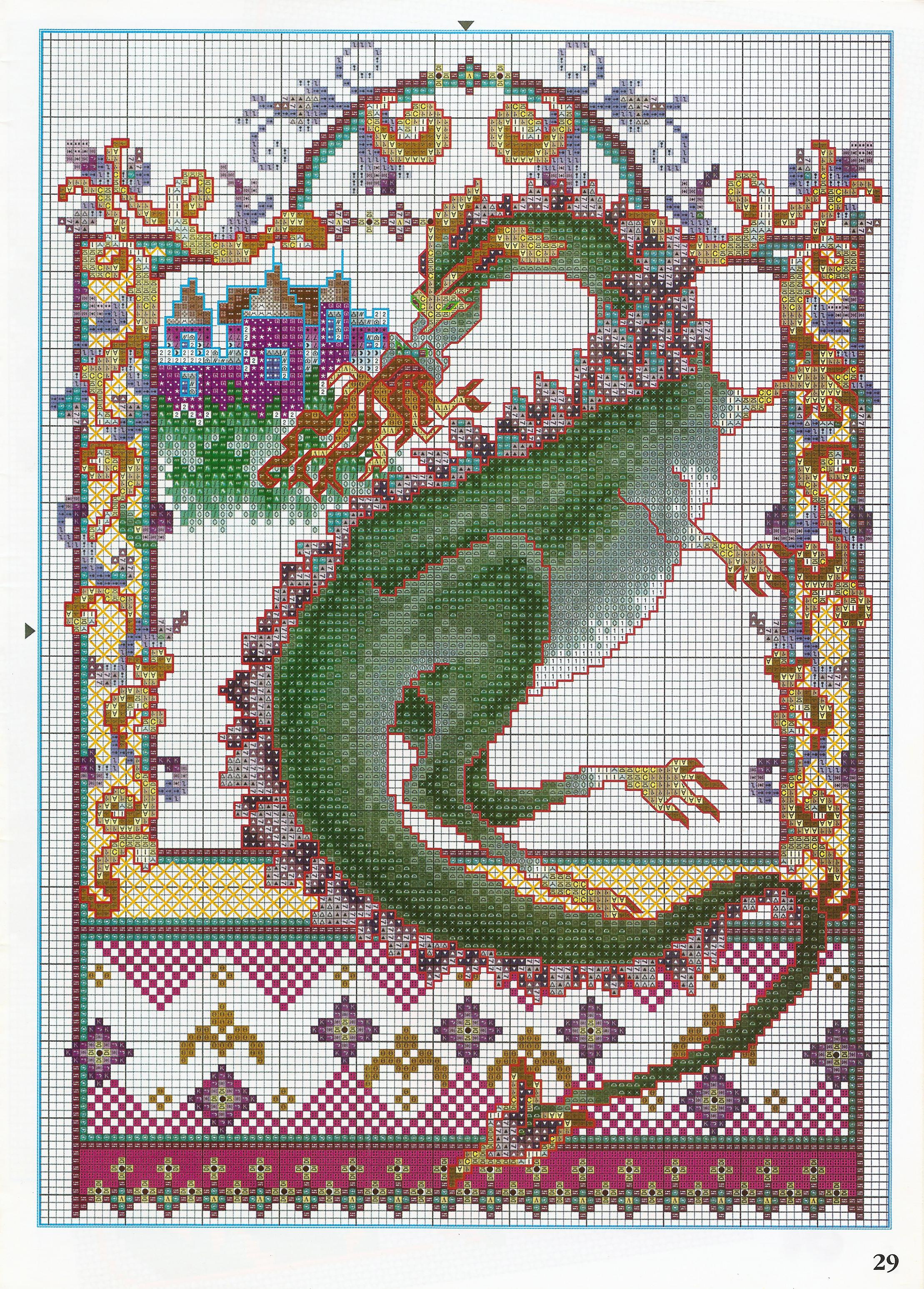 Green fire-breathing dragon cross stitch pattern (1)