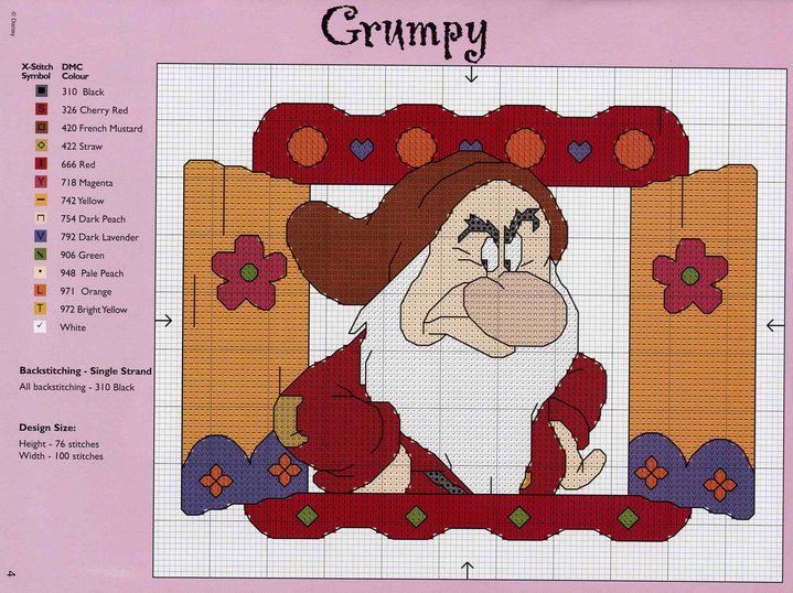 Grumpy Seven Dwarfs cross stitch pattern