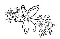 Hand embroidery design flying butterfly with flowers