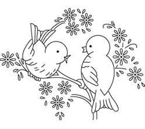 Hand embroidery pattern couple of birds on the branch