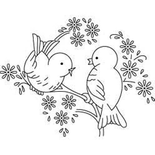 Hand embroidery pattern couple of birds on the branch