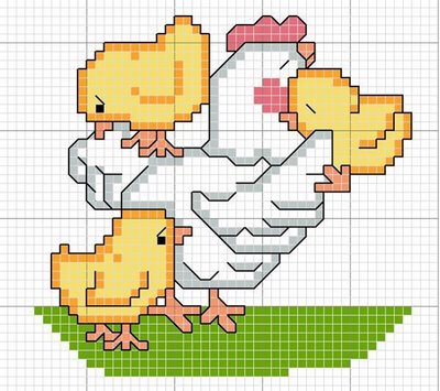 Hen with chicks cross stitch pattern