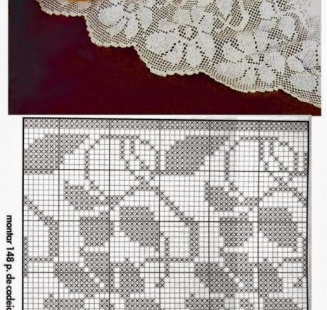 High border crochet filet pattern with climbing flowers