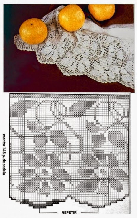 High border crochet filet pattern with climbing flowers