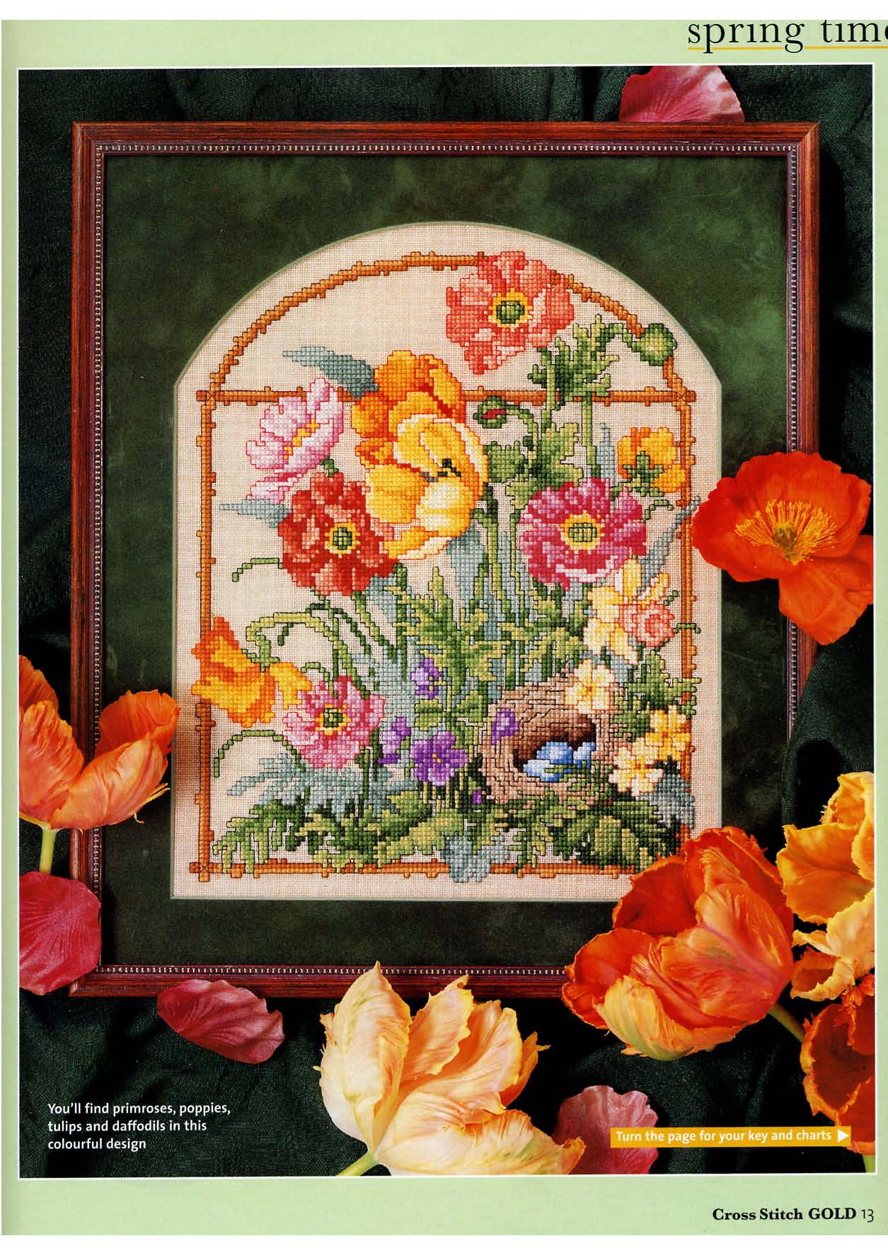 Home cross stitch painting with floral window (1)
