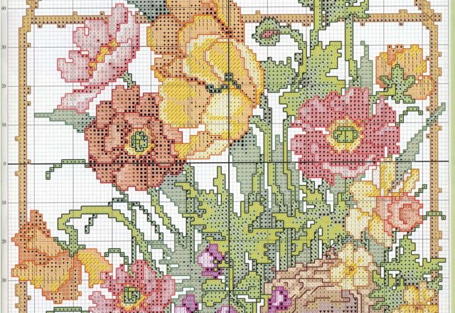 Home cross stitch painting with floral window (3)
