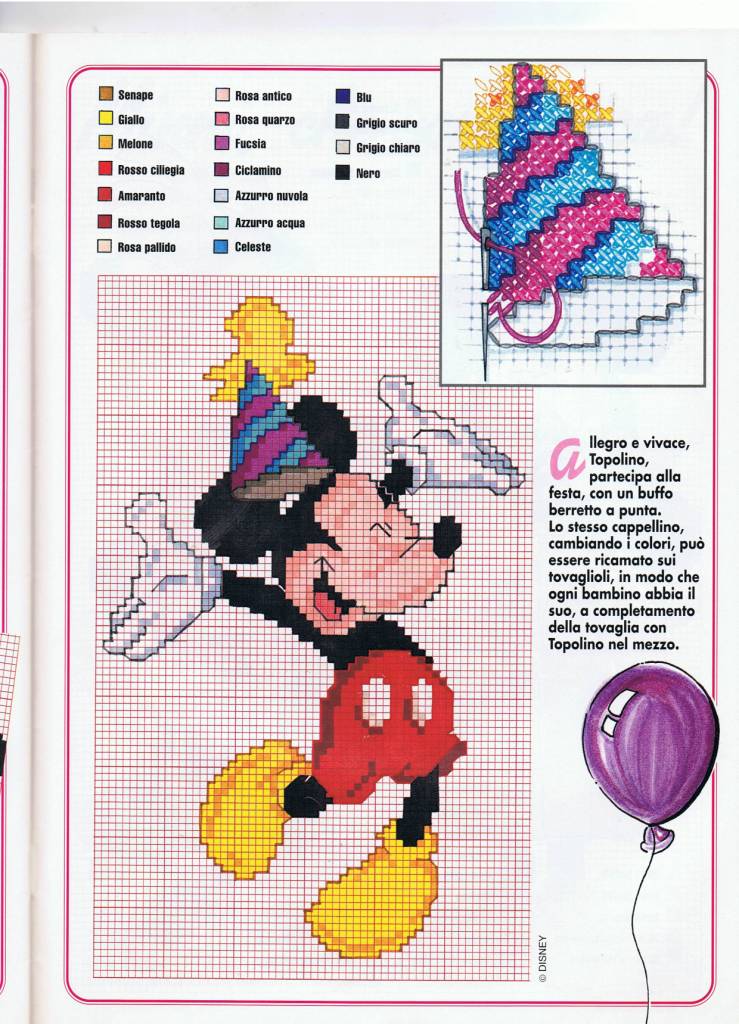Hooray! Birthday with Mickey Mouse cross stitch pattern