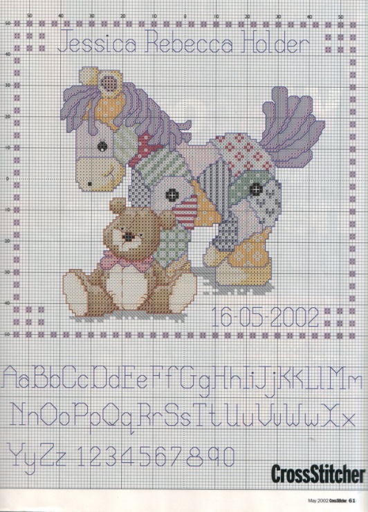 Horse with teddy bear cross stich patterns for birth records