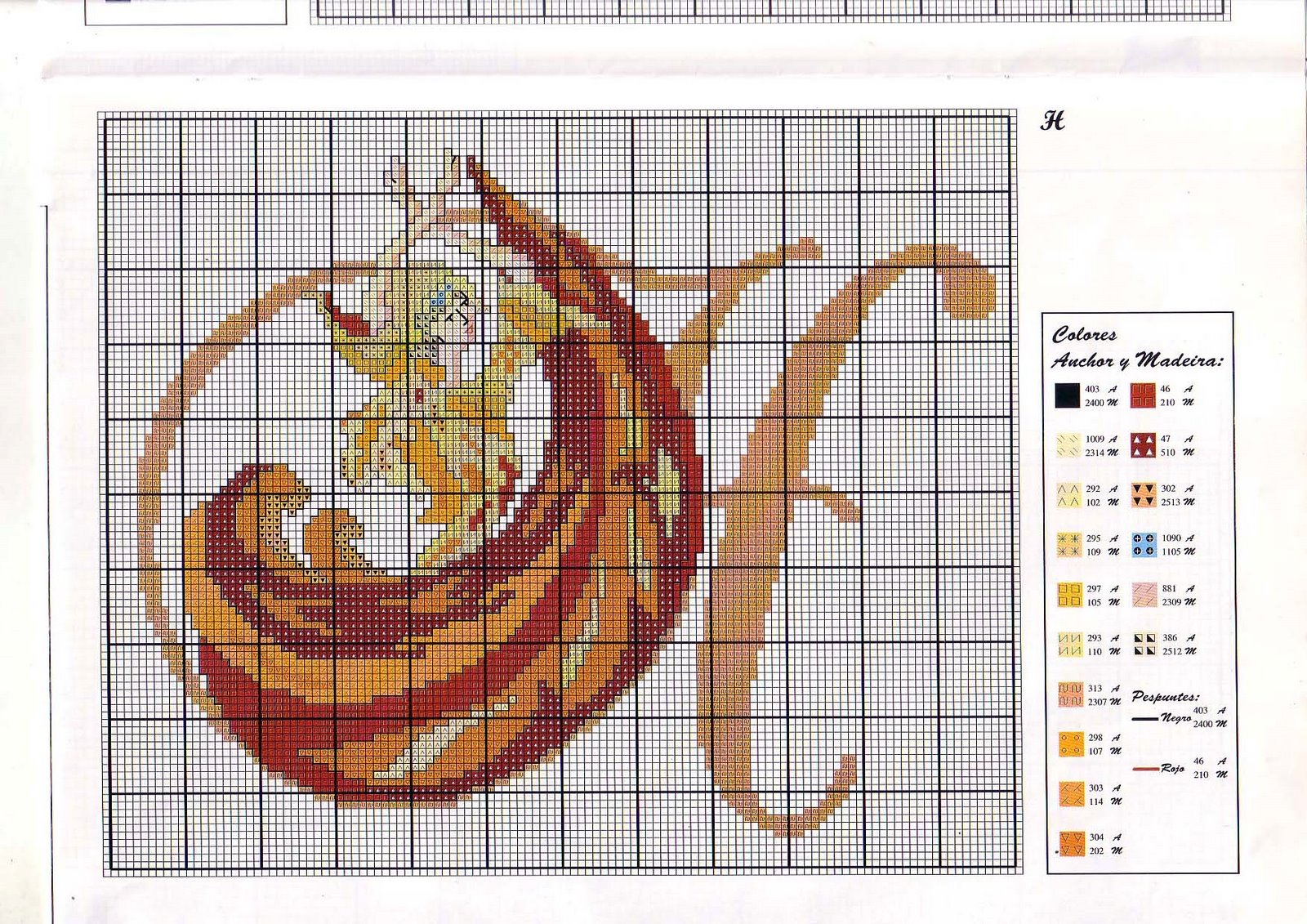 Initial Letter H with orange witch