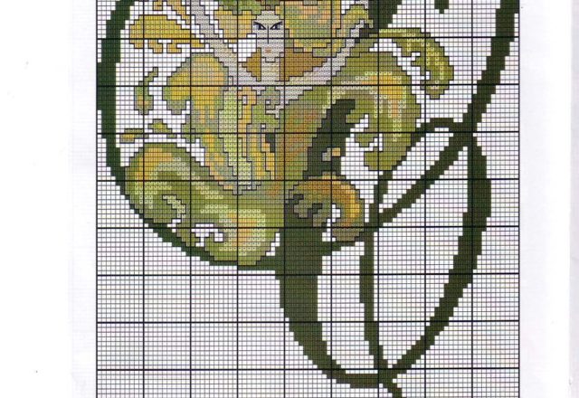 Initial letter C with yellow witch