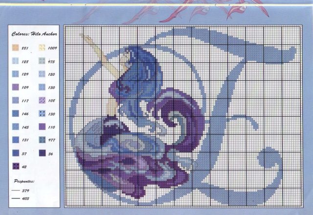 Initial letter L and blue witch