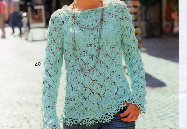 Lace mint-colored sweater knitting pattern (1)