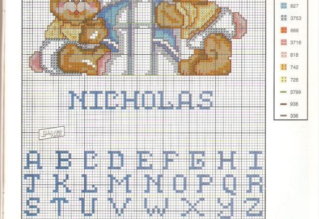 Light blue alphabet and teddy bears baby bib Nicholas was born (1)