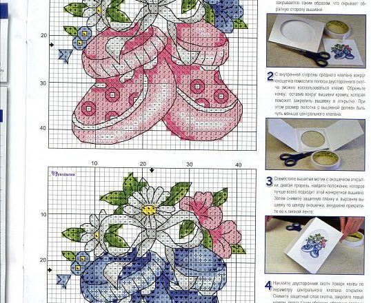 Light blue and pink baby slippers cross stitch patterns birth records