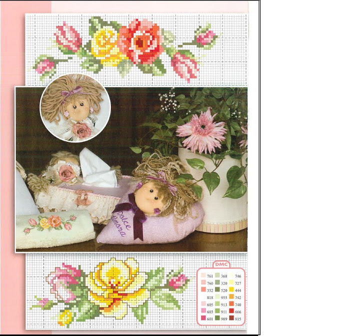 Little red and yellow flowers cross stitch pattern