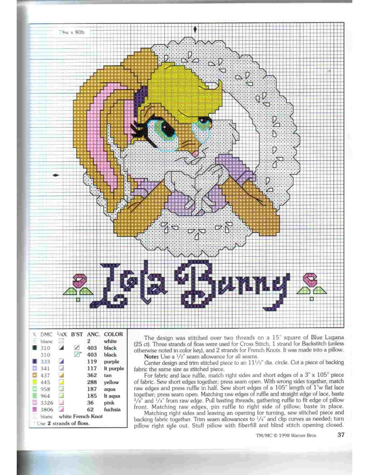 Lola Bunny simple cross stitch pattern