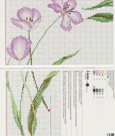 Long violet flowers cross stitch pattern