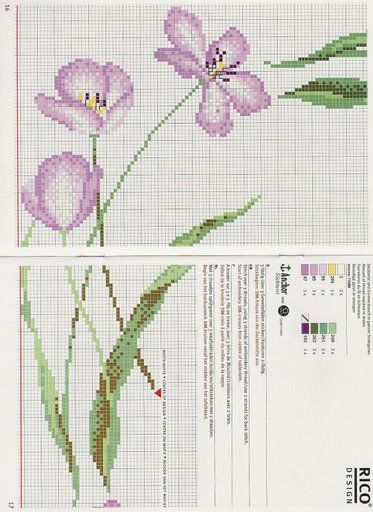 Long violet flowers cross stitch pattern