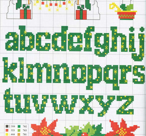 Lowercase Christmas alphabet cross stitch