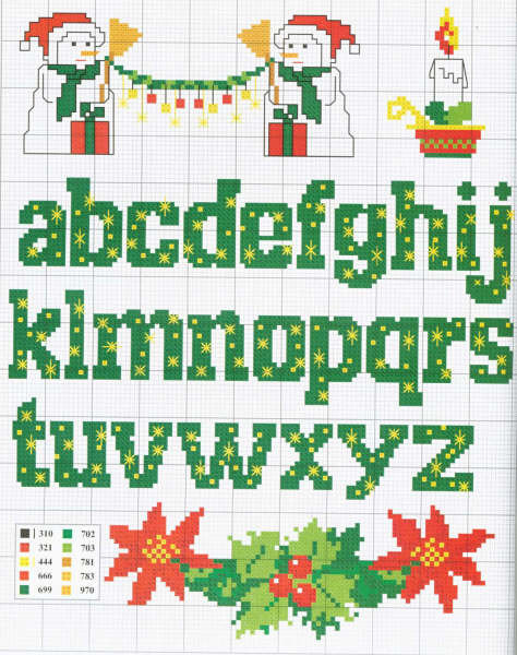 Lowercase Christmas alphabet cross stitch