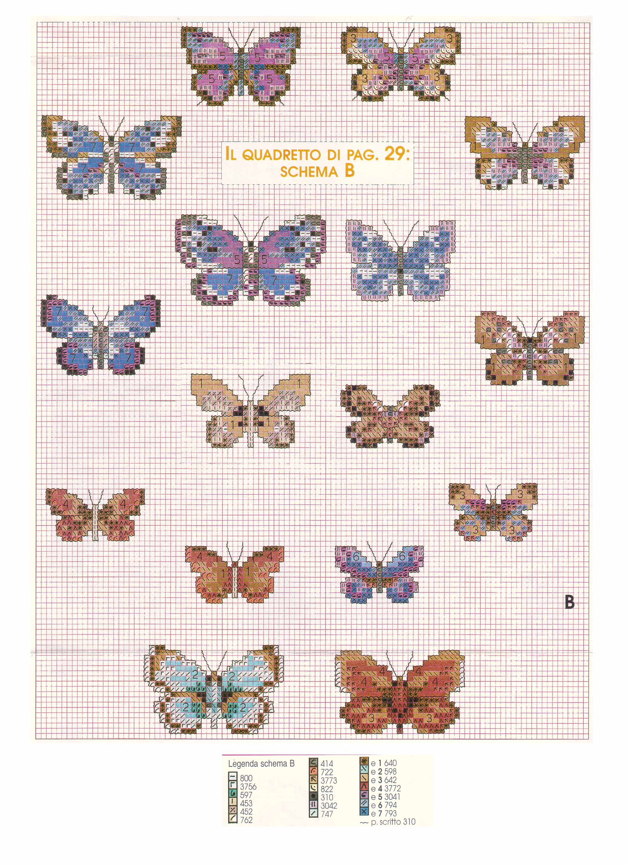 Many colored butterflies cross stitch patterns