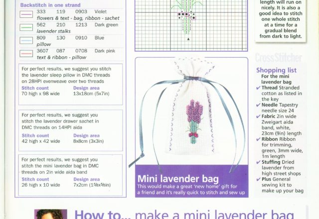 Mini lavender bag cross stitch pattern