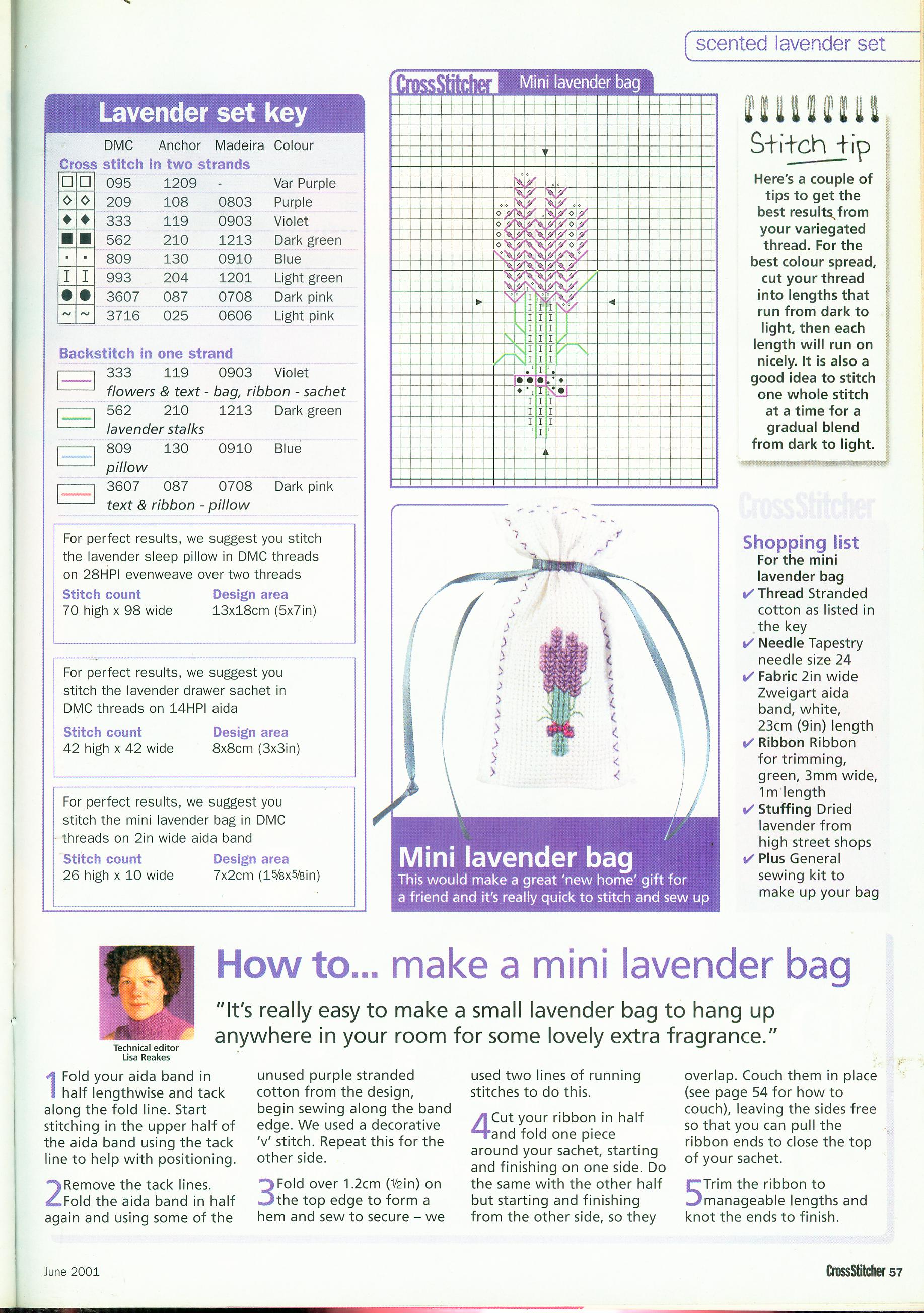 Mini lavender bag cross stitch pattern