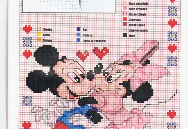 Minnie and Mickey Mouse sweet kiss with many hearts