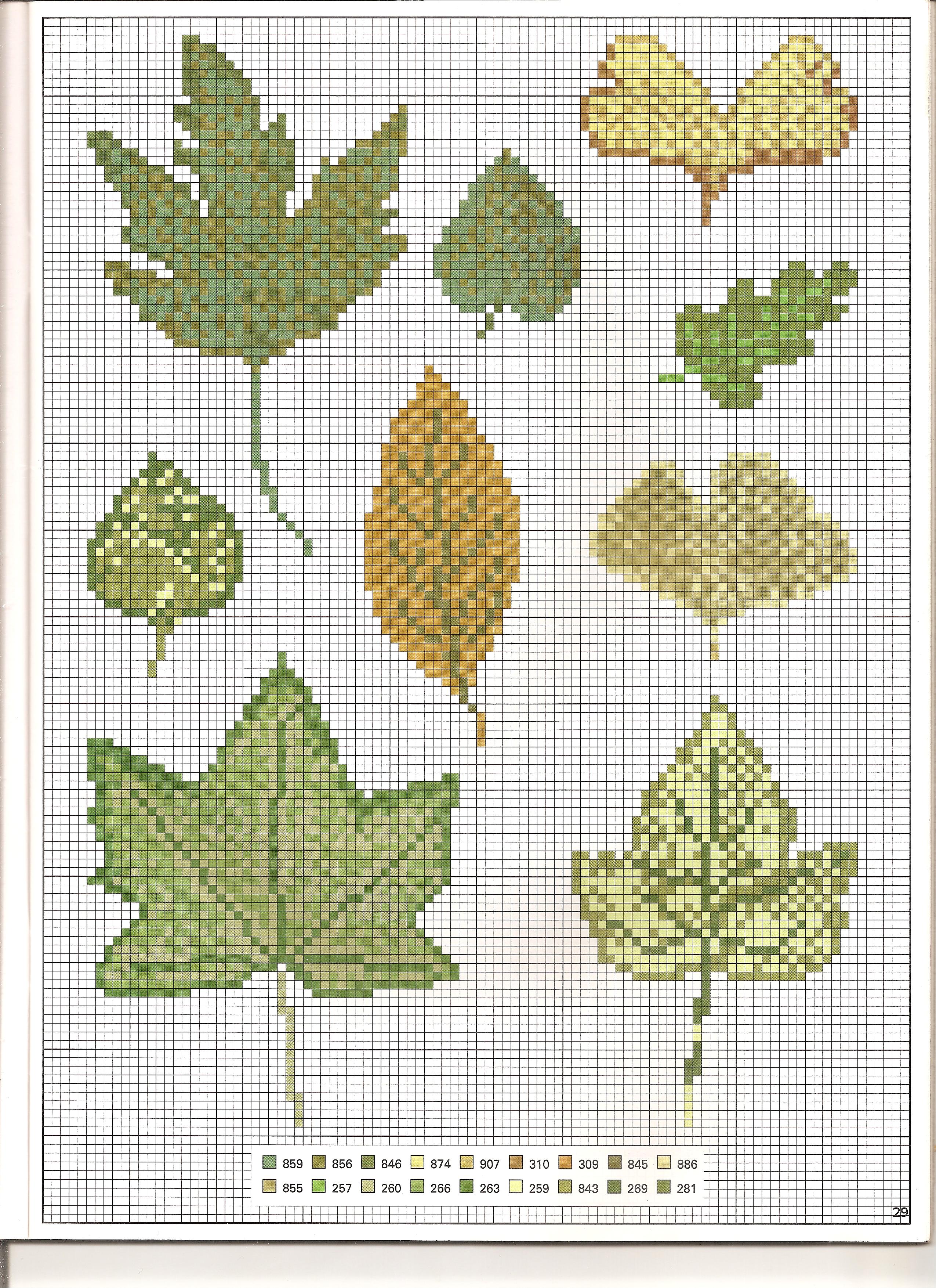 Mixed green leaves cross stitch pattern (1)