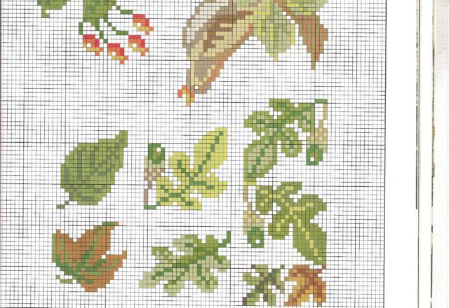 Mixed green leaves cross stitch pattern (2)