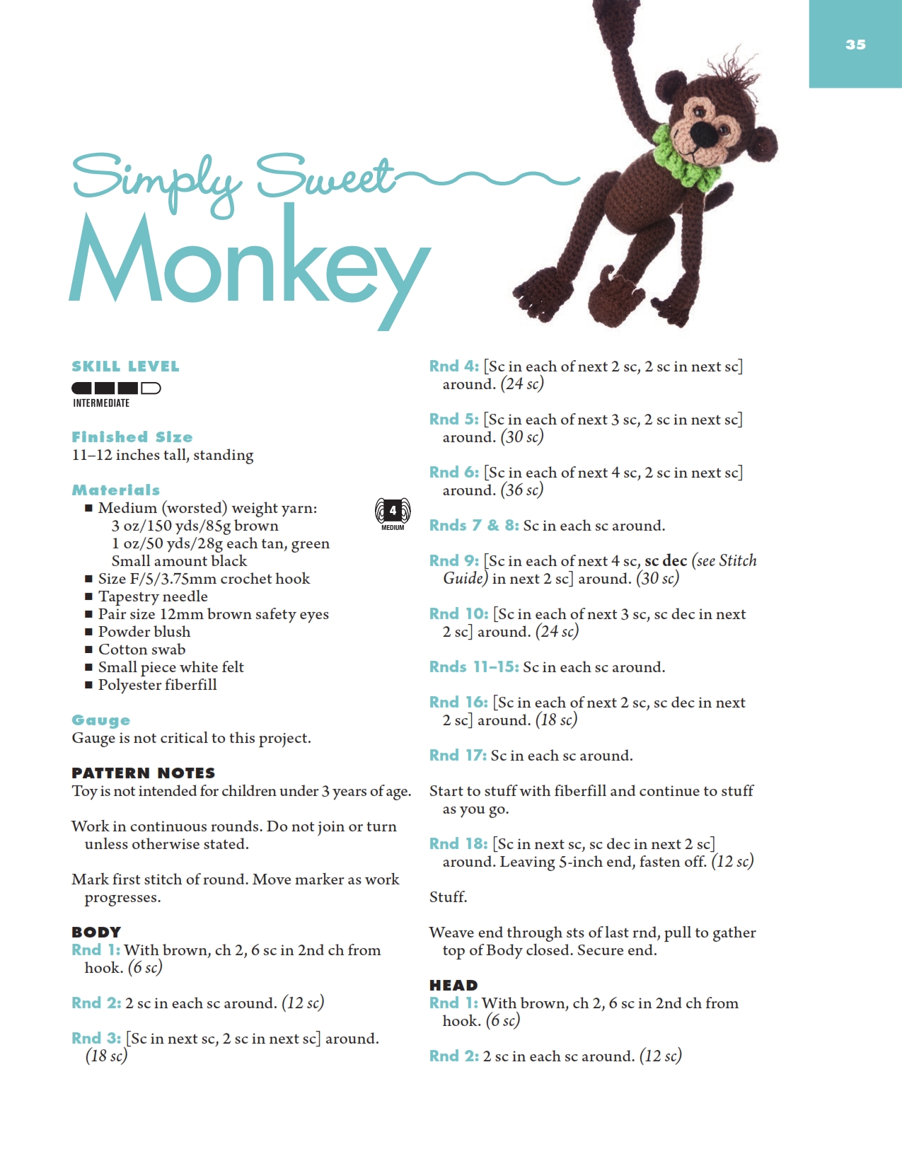 Monkey with green collar amigurumi pattern (1)