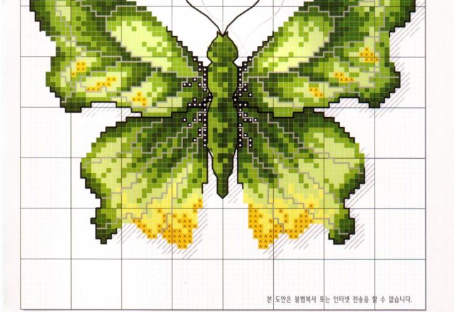 Nice and realistic cross stitch pattern buttefly green color