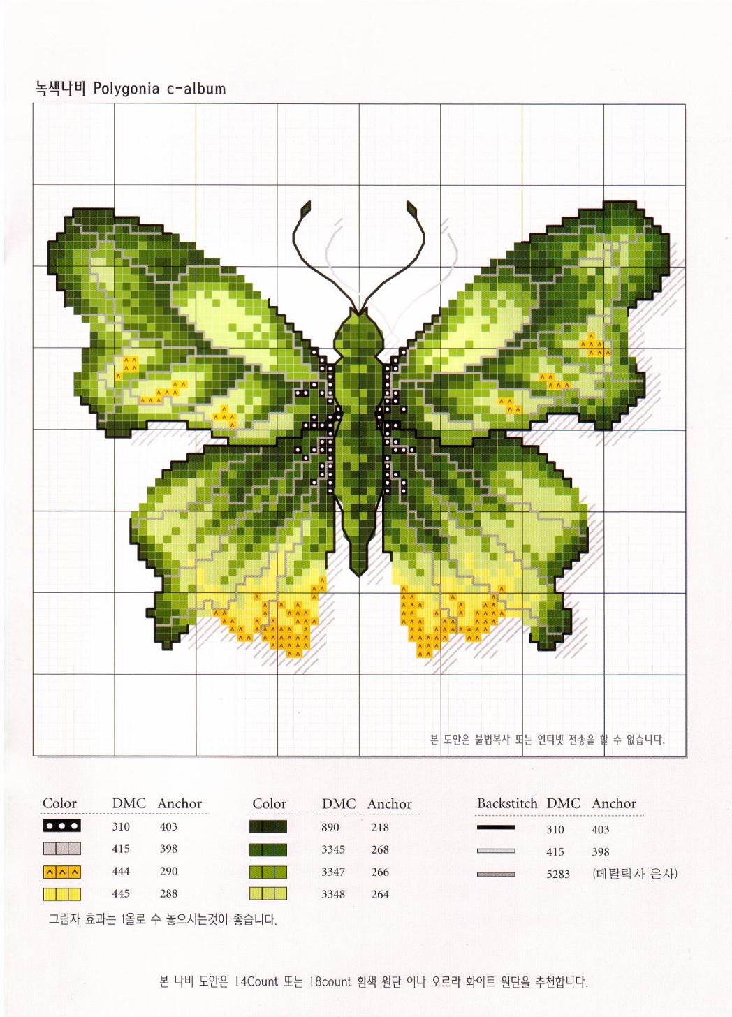 Nice and realistic cross stitch pattern buttefly green color
