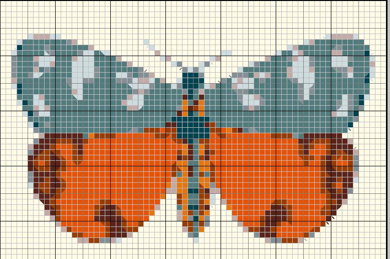 Orange and green water color cross stitch butterfly
