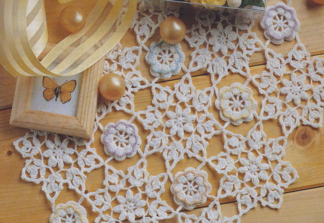 Oval crochet colorful flowers doily