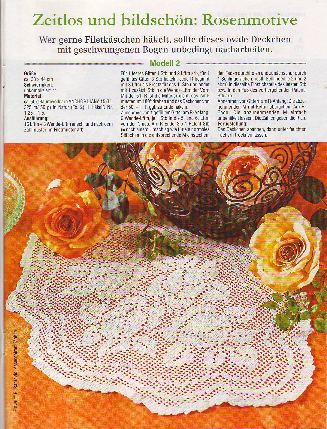 Oval doily filet with a branch of roses (1)
