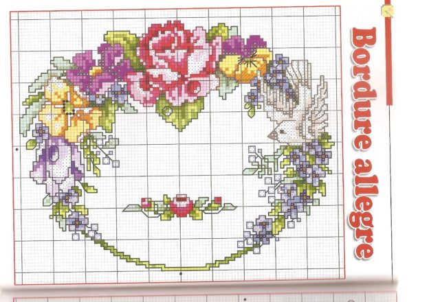 Oval garland of flower cross stitch pattern
