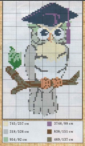 Owl for graduation cross stitch pattern