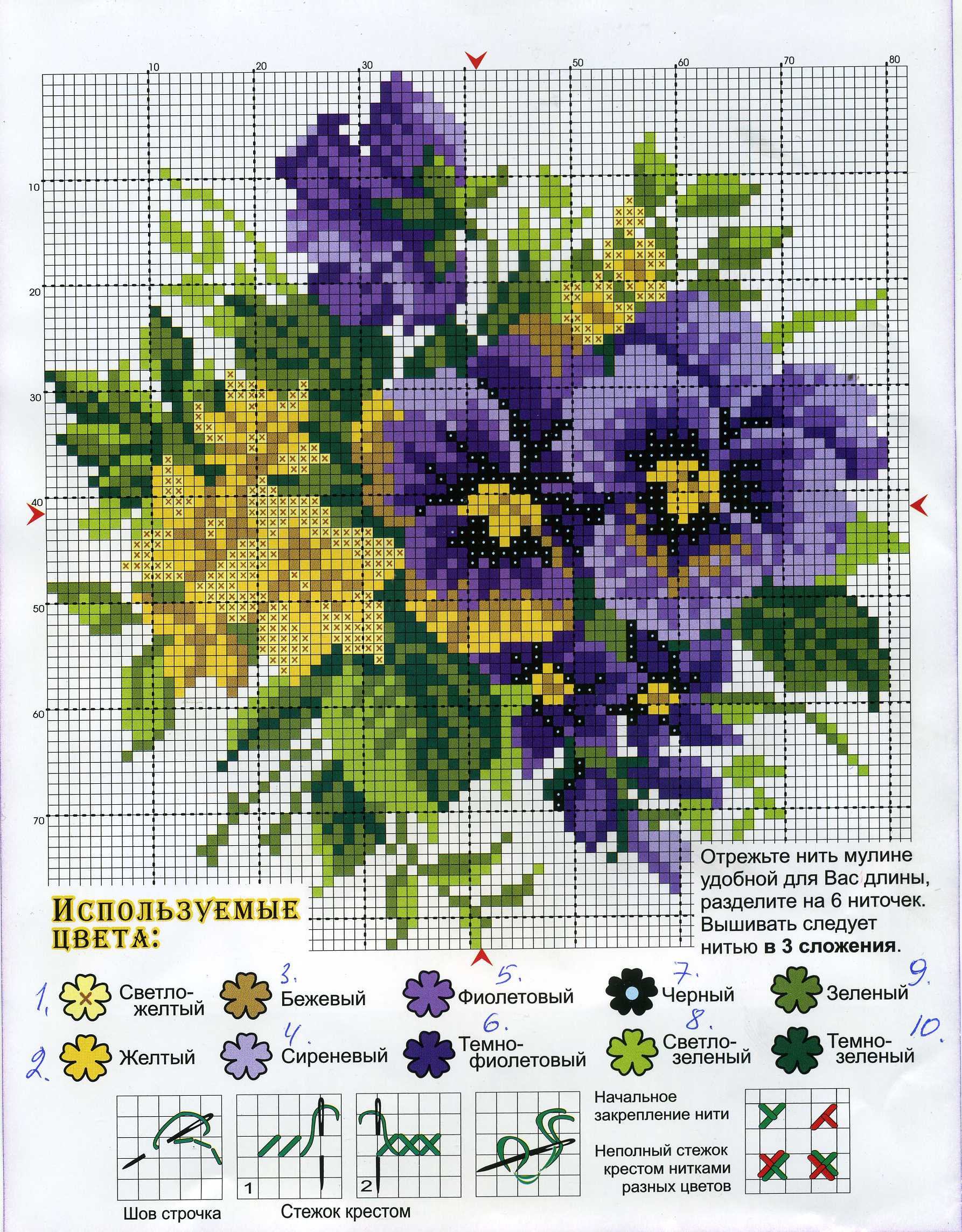 Pansy flowers free cross stitch pattern design