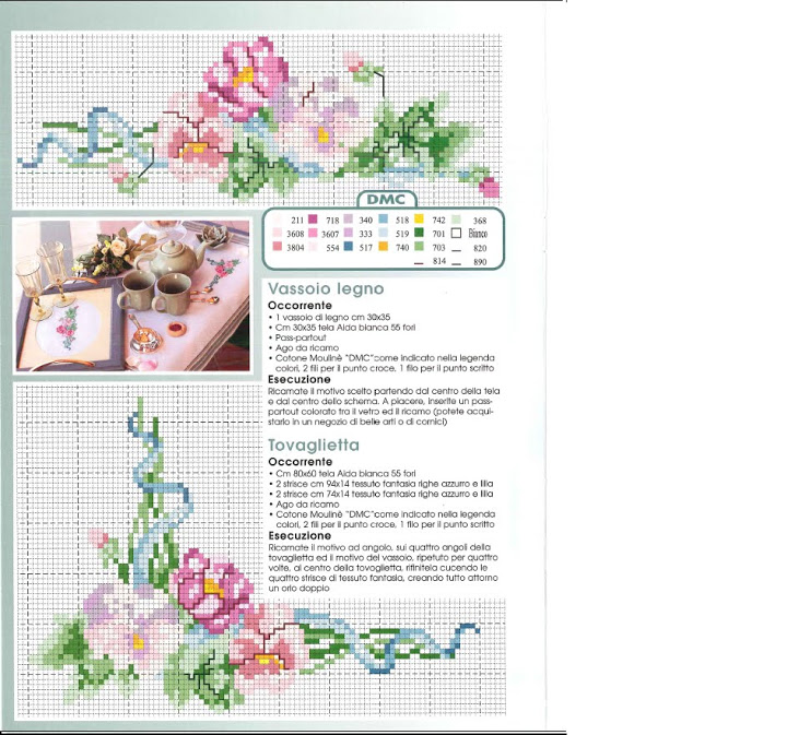 Pastel colored flowers cross stitch pattern