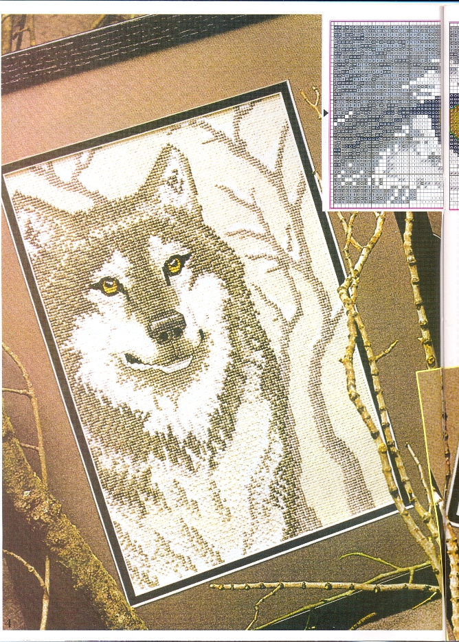 Picture painting with a wolf cross stitch pattern (1)