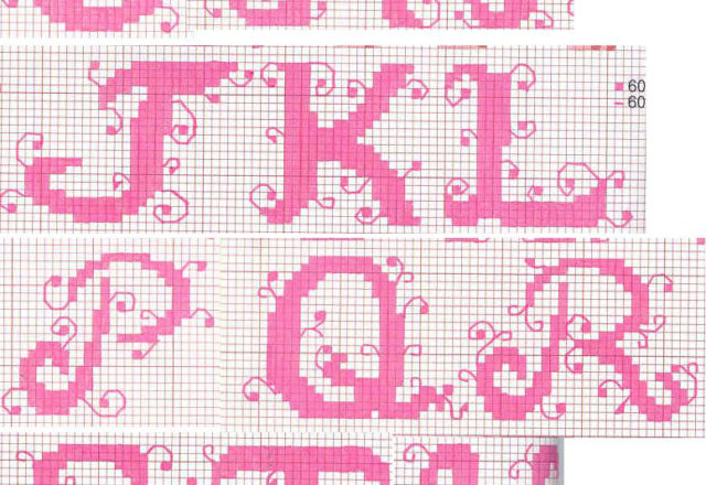 Pink alphabet with small leaves