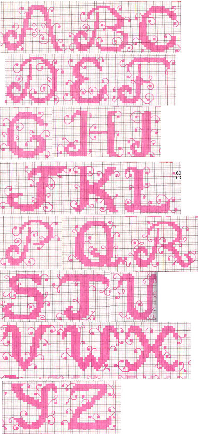 Pink alphabet with small leaves