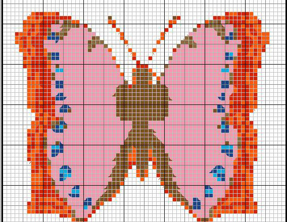 Pink and orange butterfly cross stitch pattern